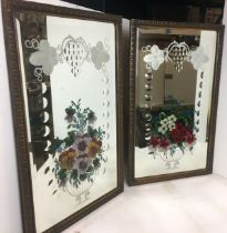 Pair of engraved and painted floral mirrors in wooden frames each 54 x 34cm (saleroom location: Y07