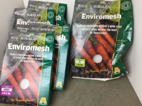 Box containing five Enviromesh garden plant protective mesh - four 1.83 x 3m and one 2.