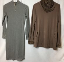Two previously worn items ladies knitted dress and brown top (estimate size small) - hangers not