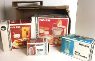 Boxed AKA Electric RG28 classic East German food processor with attachments including coffee