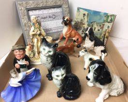 Contents to tray - twelve items including two Beswick cats 12cm and 16cm high,