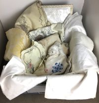 Box containing linen including ten tablecloths, napkins,
