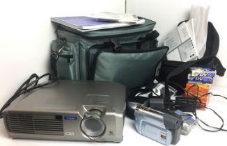 Plastic box containing two items - Epson EMP-74 LCD projector with user guide and case,