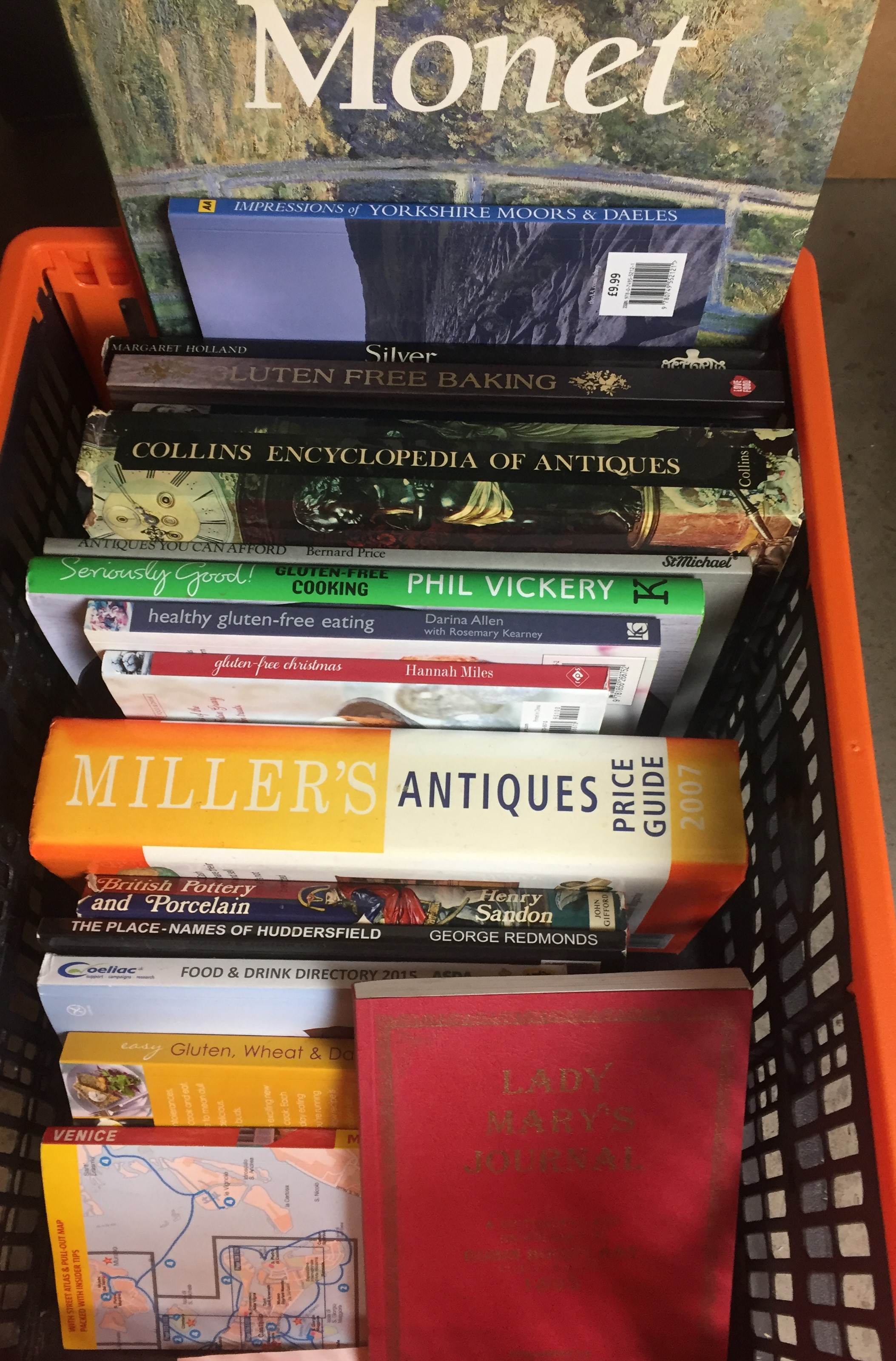 Contents to orange plastic crate - seventeen books including Lady Mary's Journal Victorian Lady in