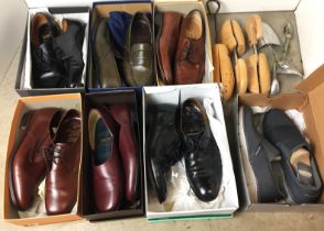 Ten items including six pairs of shoes and pair of slippers men's size 8.