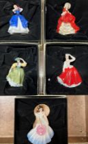 Five Royal Doulton miniature ladies figurines (boxed) including ref: M318, M212, M211,