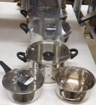 Five traditional stainless steel pan set - 3 x skillets,