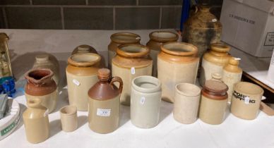 Contents to part of shelf - WA Wood Wholesale Druggist Hunslet stoneware jar,