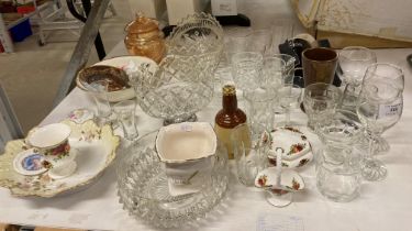 Contents to part of shelf - assorted glassware and ceramics including three pieces of Royal Albert