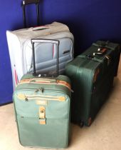 Three suit cases - green Pierre Cardin (54 x 34 x 22cm),