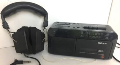 Two items - Sony Dual Alarm Cassette Player digital clock FM/MW/LW radio and pair Lancer HP01 head