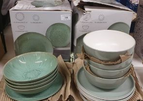 Eighteen pieces of green Stoneware crockery - 8 x bowls, 2 x dinner plates,