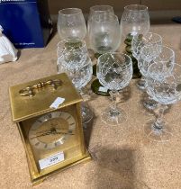 A Junghans Quartz brass cased carriage cock and ten glasses (saleroom location: S2QB07)