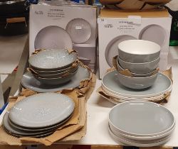 Two grey dinner sets - 13 piece Grey Reactive Glaze Stoneware dinner set (4 x dinner plates,