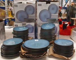 Sixty-six piece Blue Reactive Glaze Stoneware dinner set - 10 x dinner plates, 24 x side plates,