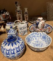 Contents to part of rack - small quantity of modern oriental patterned pottery (saleroom location
