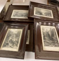 A set of fourteen framed black and white prints/etchings of the Lake District and the North West of