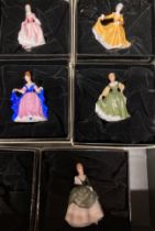Five Royal Doulton miniature ladies figurines (boxed) including ref: M215, M242, M240,