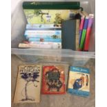 Plastic box containing fourteen books including Winnie The Pooh complete collection,