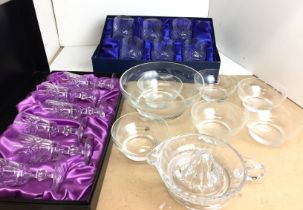Four items of glassware including boxed Edinburgh Crystal set of whisky glasses and set of sherry