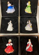 Six Royal Doulton miniature ladies figurines (boxed) including ref: M221, M220, M200, M205,