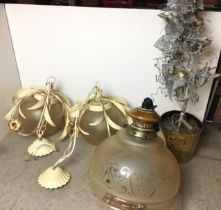 Two boxes containing four items - three mid-century ceiling light fittings including pair of cream