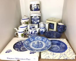 Sixteen pieces of Ringtons blue and white collectable ceramics including three 2007 Centenary items,