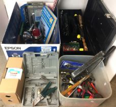 Two boxes and toolbox containing a quantity of tools,