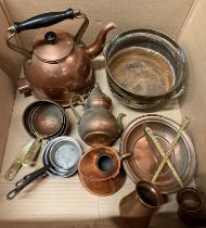 Contents to box - 13 assorted copperware items including Premier electric kettle (no power lead),