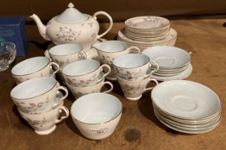 Forty pieces Royal Grafton white and blue floral patterned tea service including teapot (saleroom