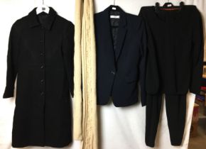 Four items of previously worn ladies-wear including black overcoat (size 10),