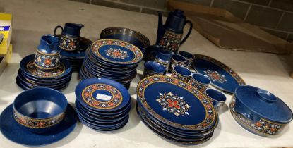 Sixty-six pieces of Winterling, Bavaria West German blue patterned tableware including coffee pot,