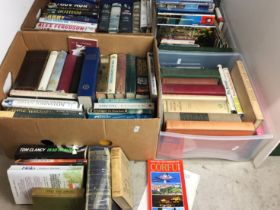One hundred and ten plus books in four boxes including fiction, biographies, history,