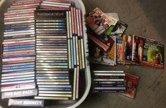 Plastic box containing one hundred and thirty CDs and DVDs including ninety three CDs - Frank