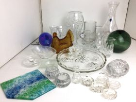 Contents to box twenty five plus items of glassware including Stuart Crystal fuchsia etched vase