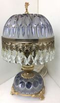 Blue glass and gilt coated metal table lamp,