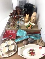 Contents to three trays including turquoise dressing table set,