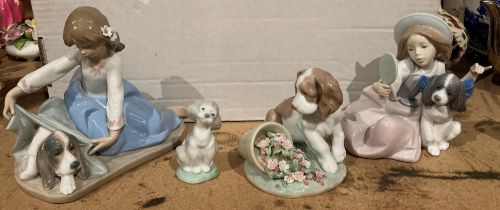 Two unboxed Lladro figurine groups 'Girls with Dogs',