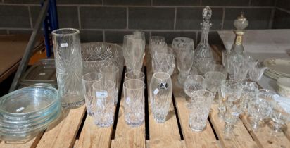 Contents to part of shelf - assorted glassware including two decanters (saleroom location: S2QB09)