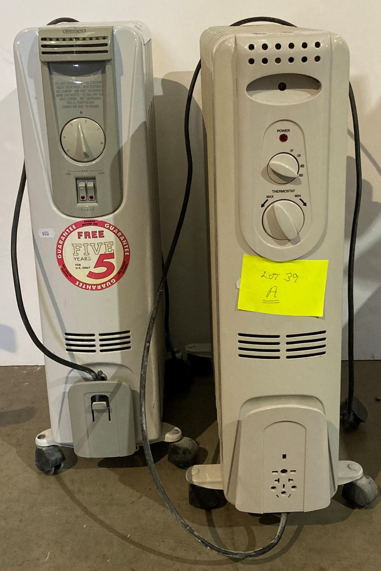 DeLonghi oil-filled radiator and a similar unit (240v) (saleroom location: MA1) Further