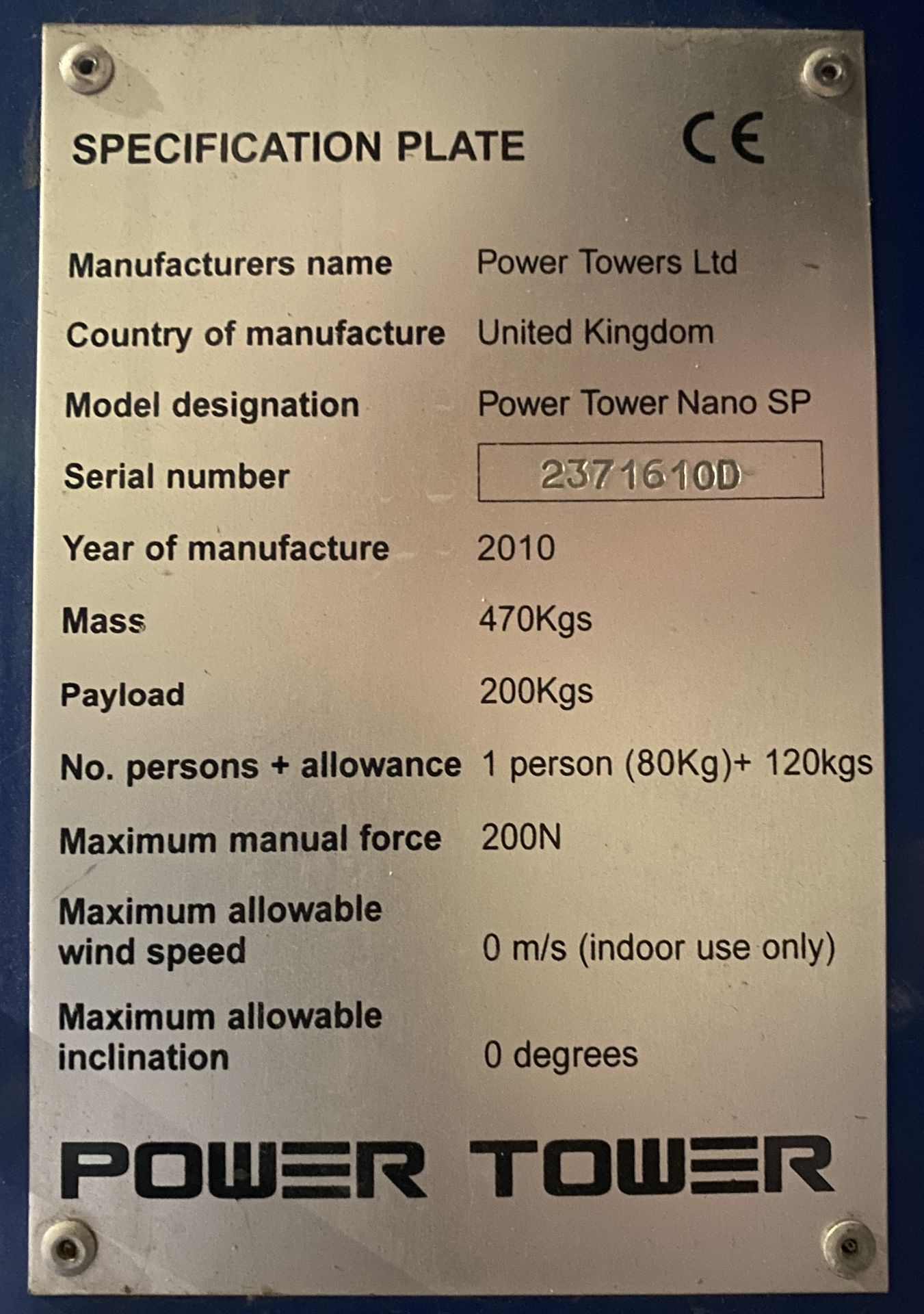 POWER TOWER NANO SP Access Platform, Serial number - 2371610D, YOM - 2010, 110v, - Image 10 of 13