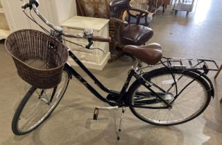 Pendleton Ashwell hybrid ladies bike in black with side stand and front wicker effect basket and