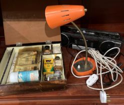 Three items - an orange retro-style Pifco desk lamp,