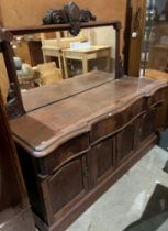 Victorian mahogany mirror back sideboard with three drawers over four drawers 168cm long (saleroom