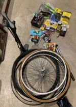 Contents to box - assorted bike accessories and hand tools including Terratek 3.