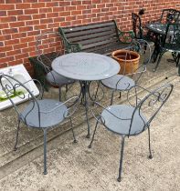 Light grey metal circular patio table, 70cm diameter,