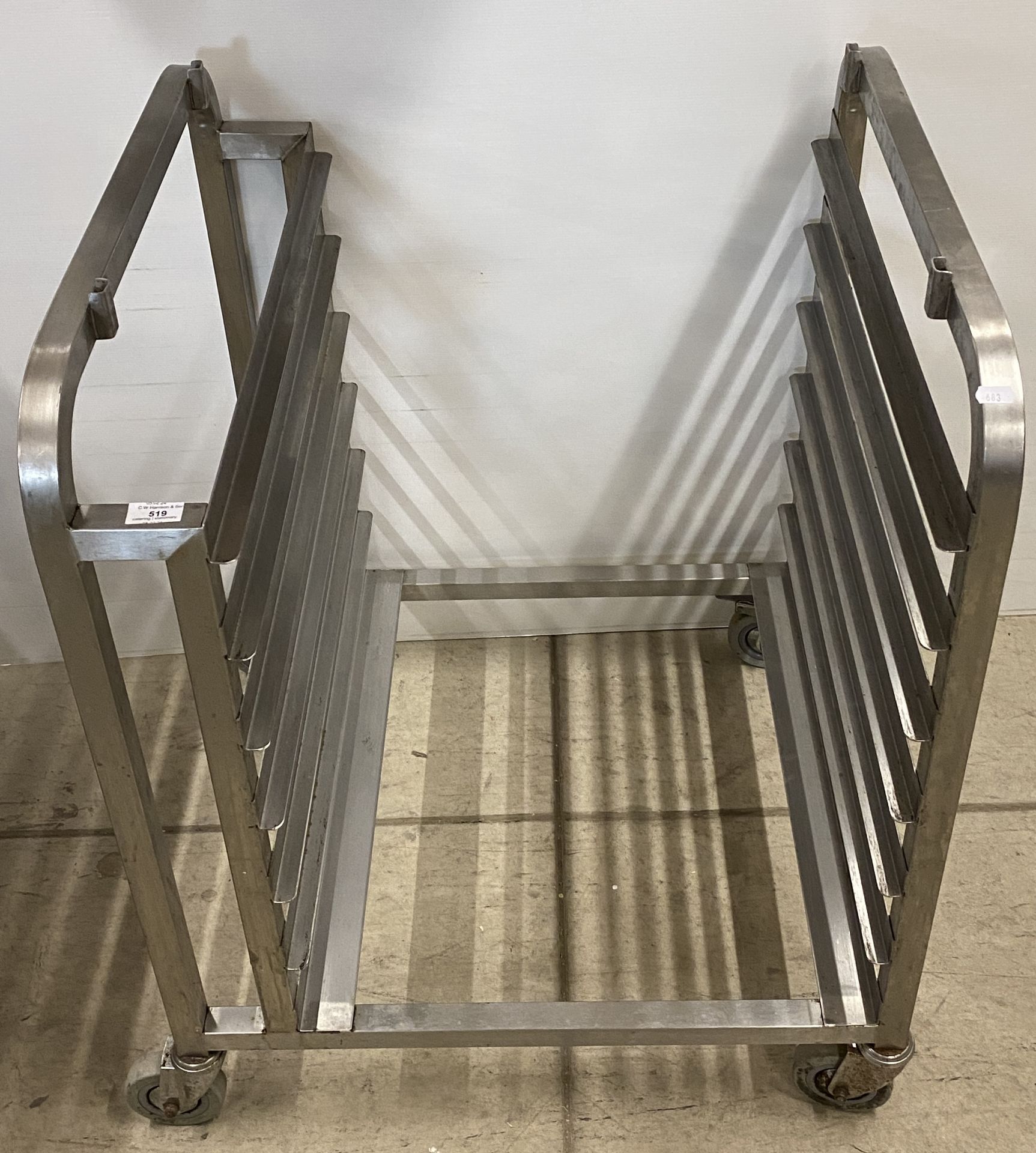 6 x Light mobile tray holders in stainless steel,