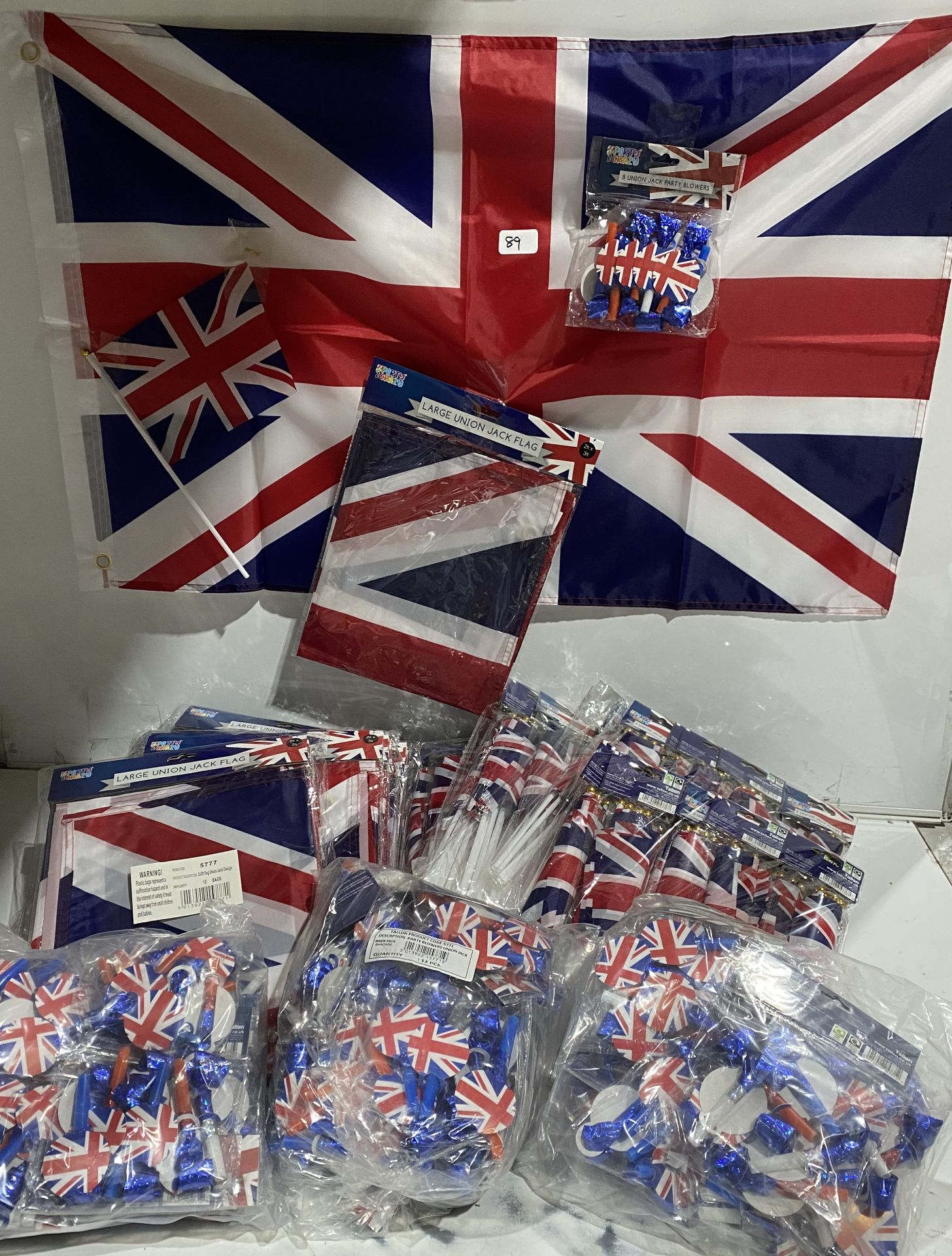 72 x packs of 5 Union Jack flags on sticks,