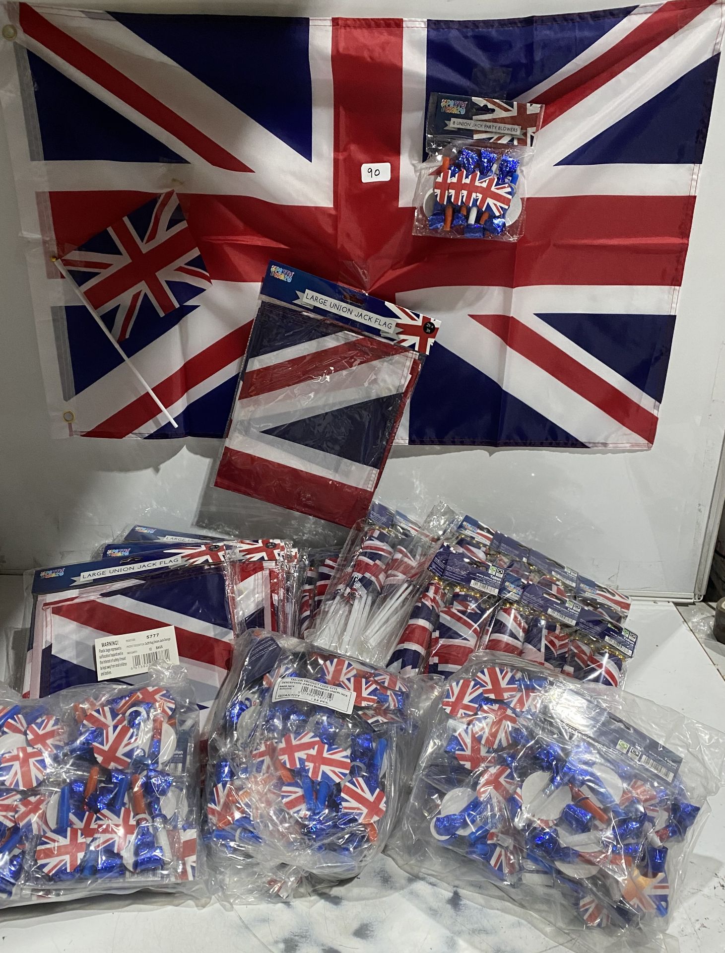 72 x packs of 5 Union Jack flags on sticks,