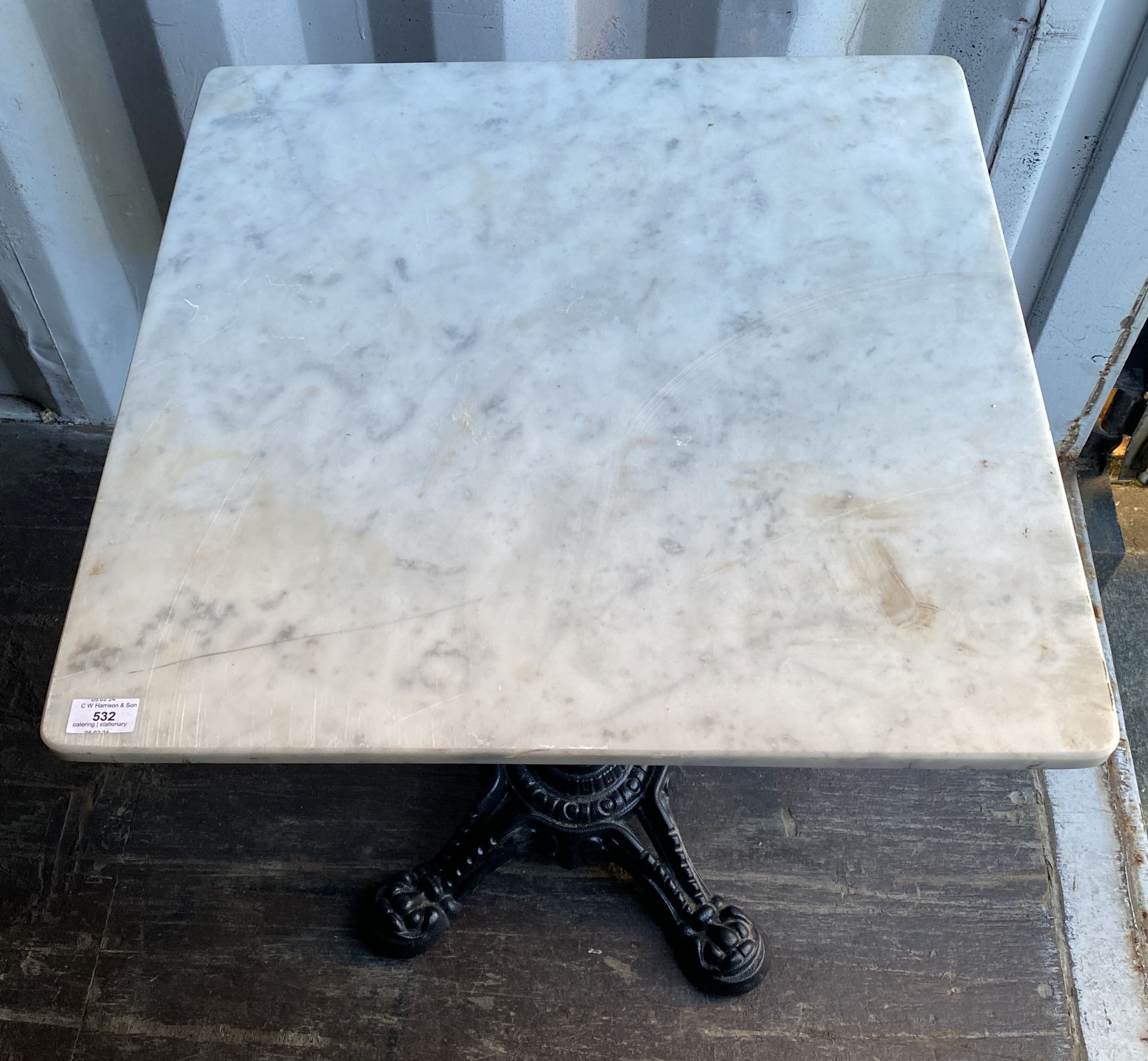 White marble-topped centre metal column square dining table, - Image 2 of 3